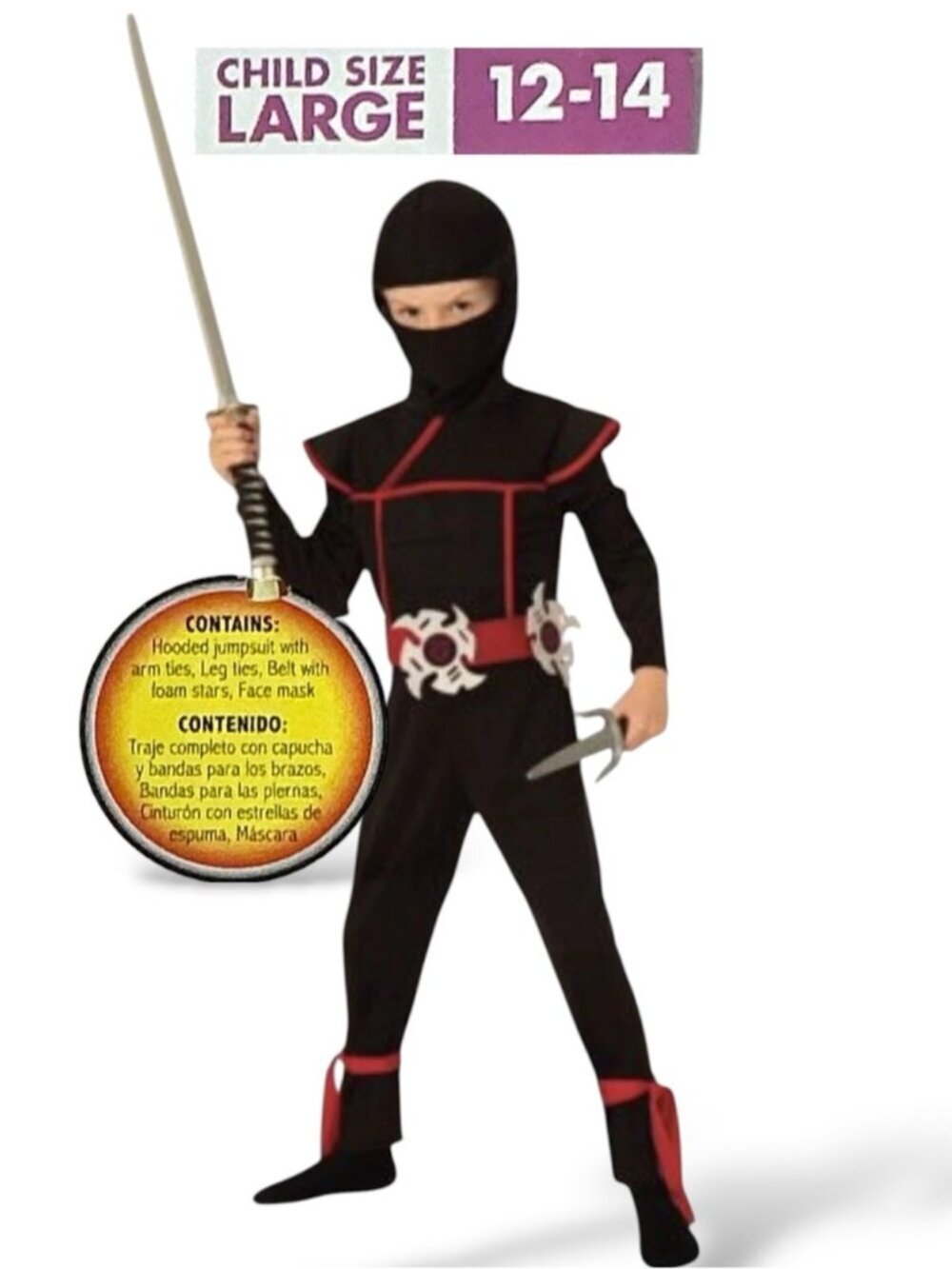 Ninja Warrior Halloween Costume Complete Cosplay Play Set NEW Kids 12-14  Large